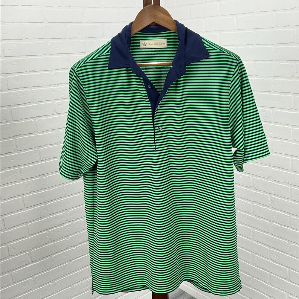 Donald Ross Shirt‎ Mens Medium Blue Green Stripe Golf Polo Knit Casual Pullover